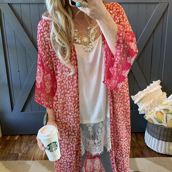 Boutique Chiffon Floral Kimono Duster Maxi Jacket - Picture 2 of 8